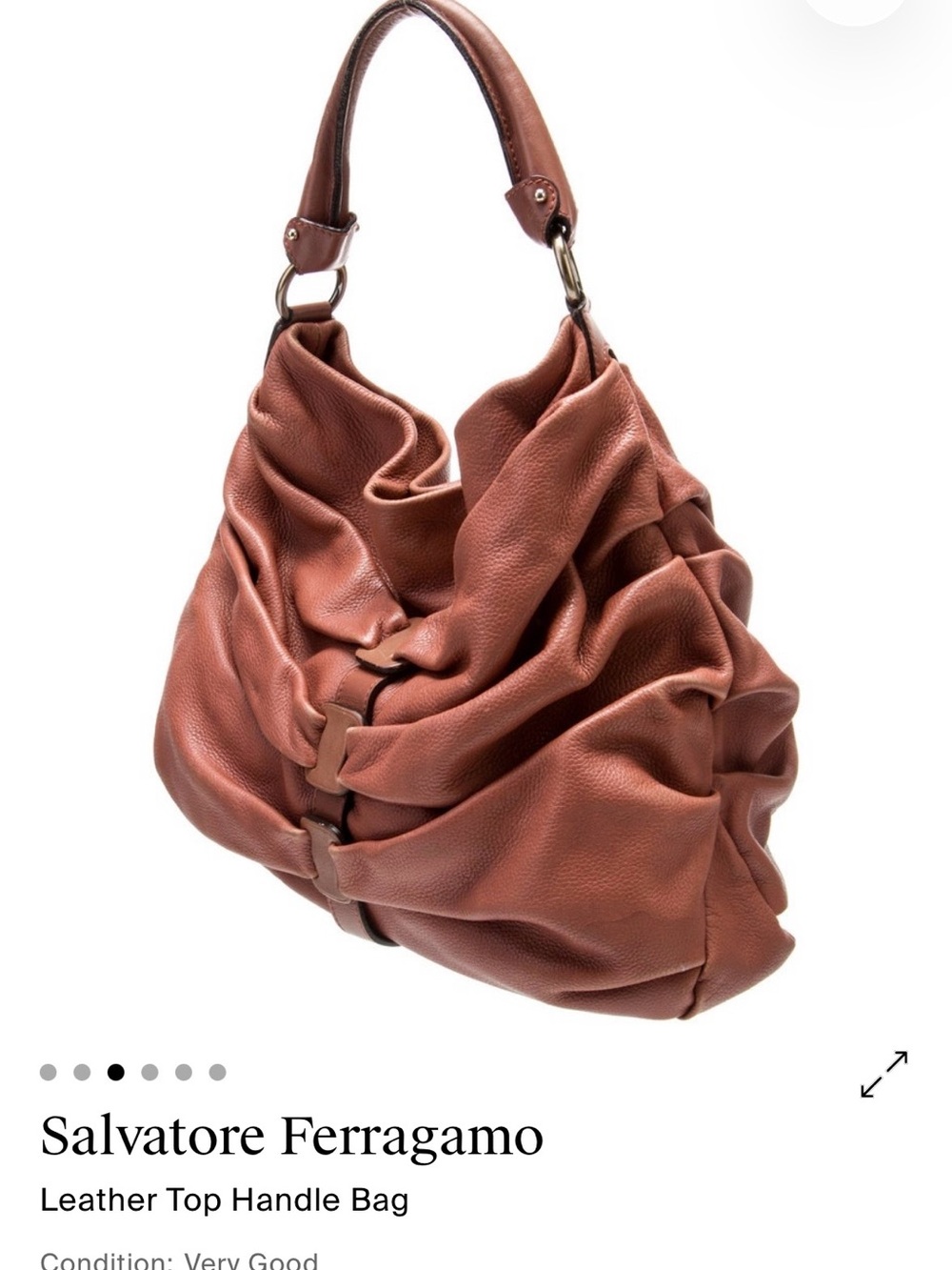 Ferragamo Soft Ruched Medium Hobo Shoulder Bag in Cognac Brown - Picture 10 of 11